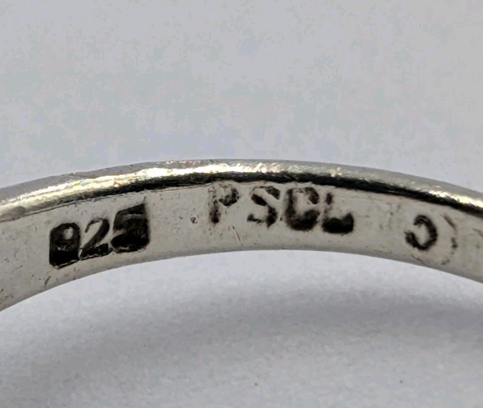 Peter Stone PSCL Vtg Sterling Silver Oval Azurite Double Dolphin 925 Ring Sz 7.5