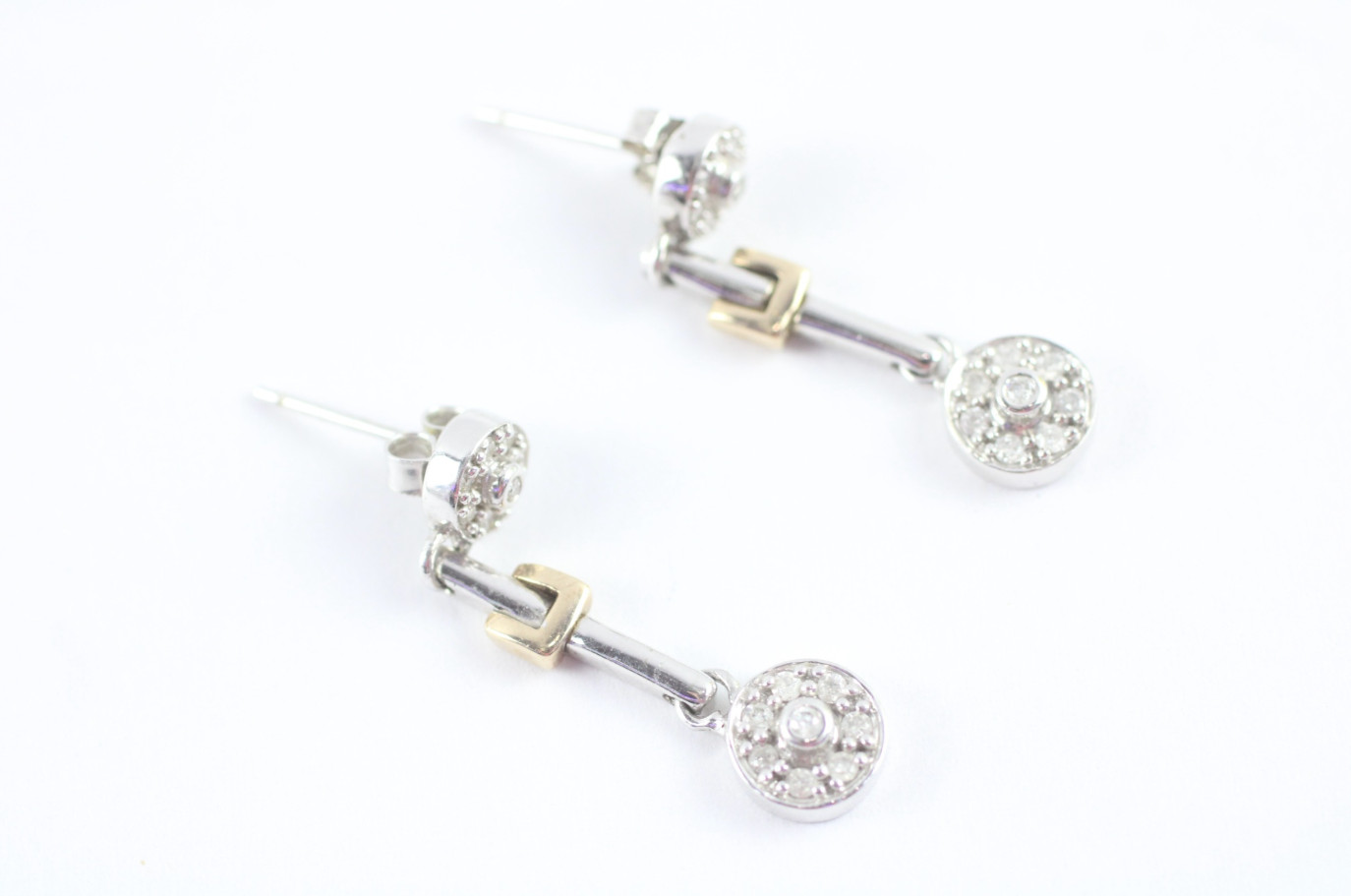 9k Two-Tone Gold Diamond Drop Earrings Approx. 0.56ct Total 3.7g 28mm Vintage