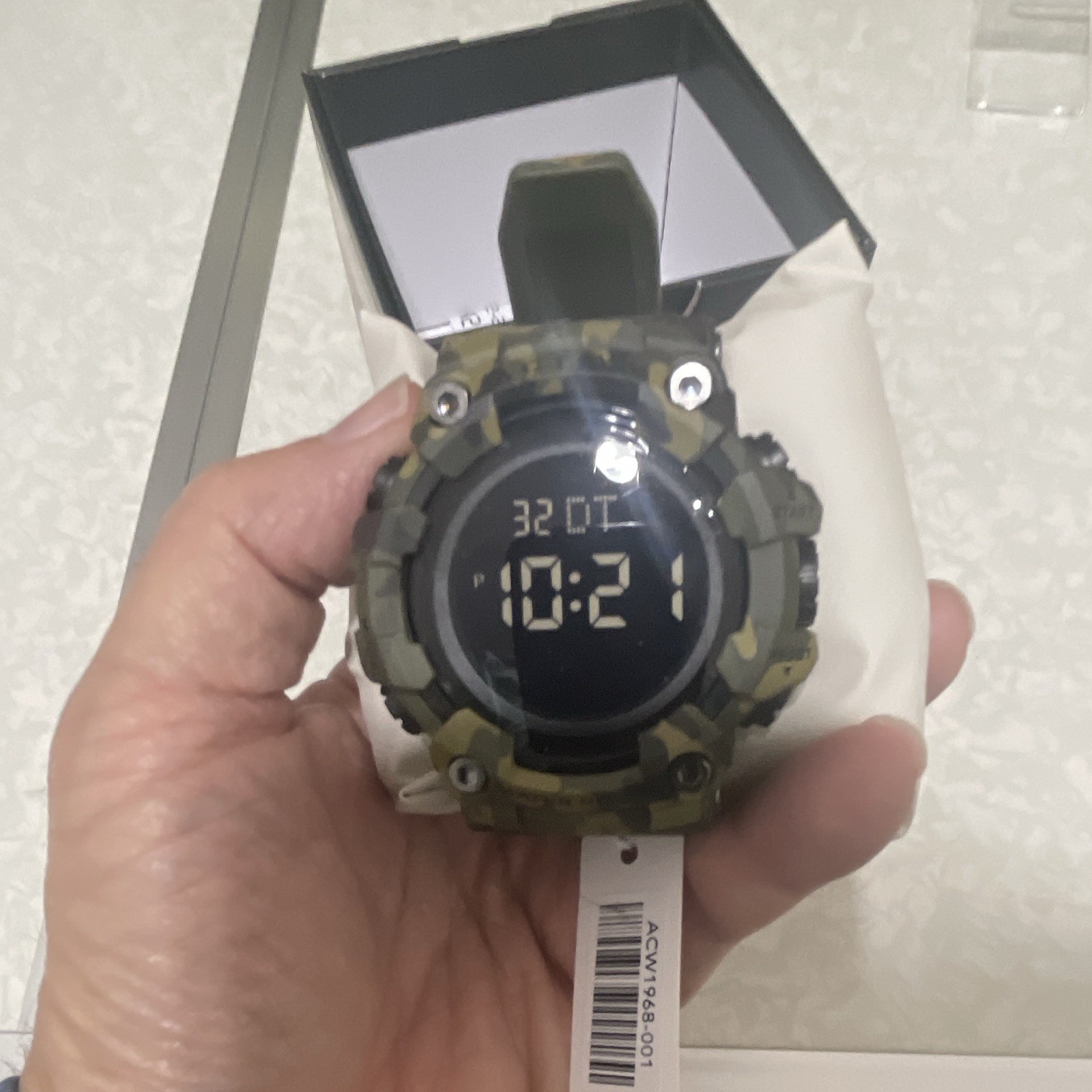 Activa Men’s Sport Quartz Digital LCD Camo Dial Green Resin/Rubber Strap Box