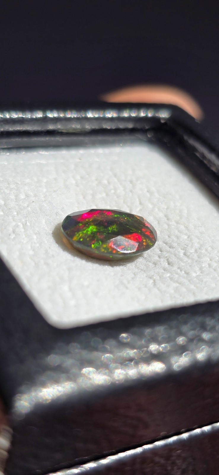 2.15ct Natural Solid Black Opal Faceted Oval Red Fire Multicolour Gemstone ✨️