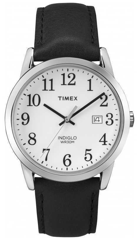 Timex TW2P75600, Men’s Easy Reader Black Leather Watch, Indiglo, Date