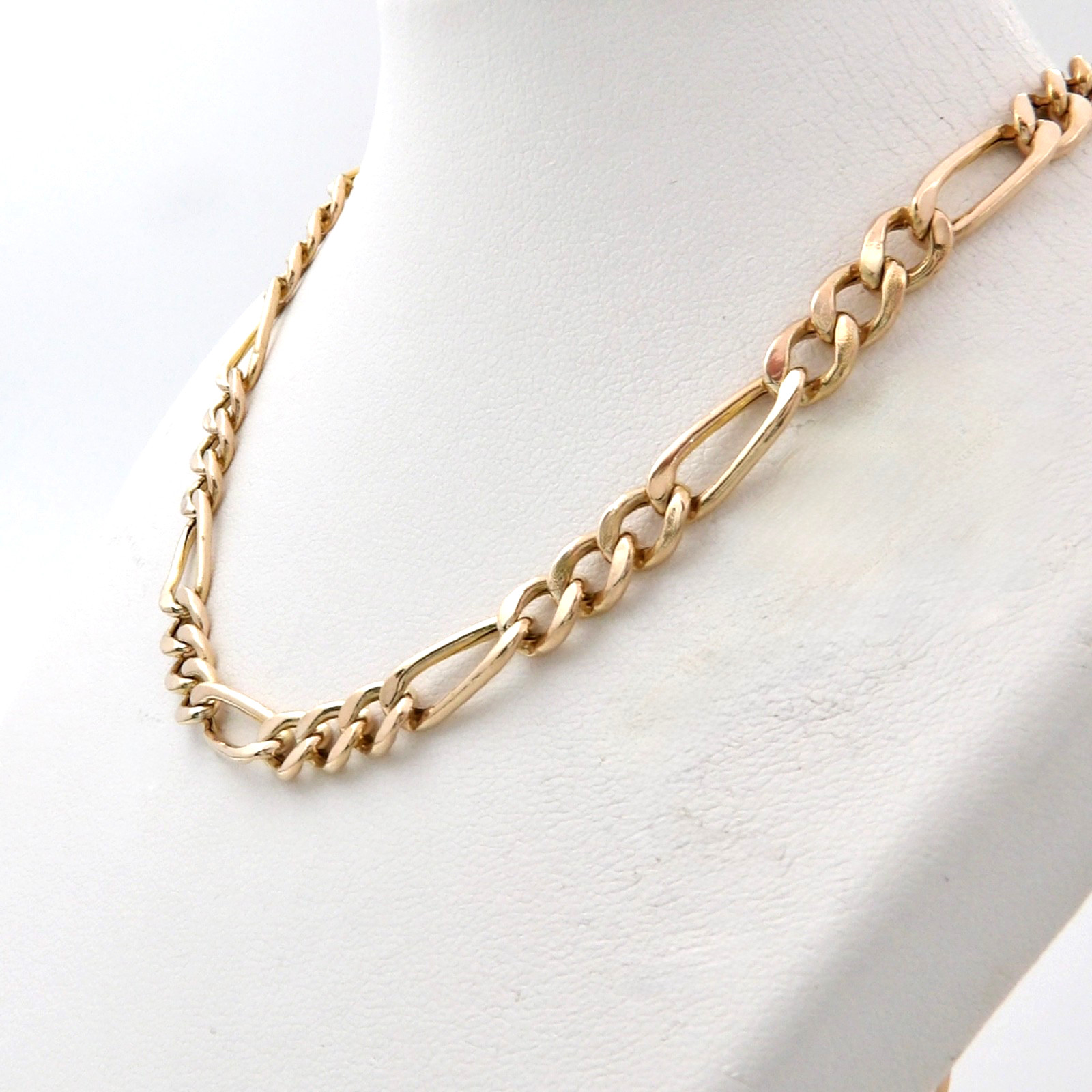 Solid 10k Gold Puffy Hollow Figaro Link Chain Necklace Italy 20.5in 5mm 11gr