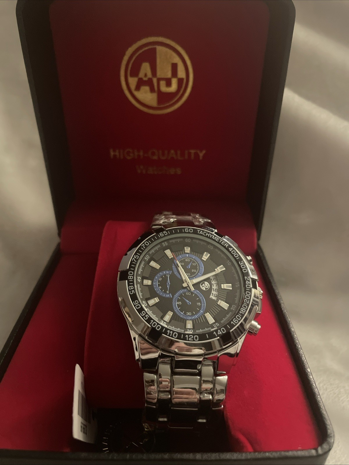 AJ Quality Watches USA Men’s 45mm Silver Bezel Steel Quartz Watch NEW