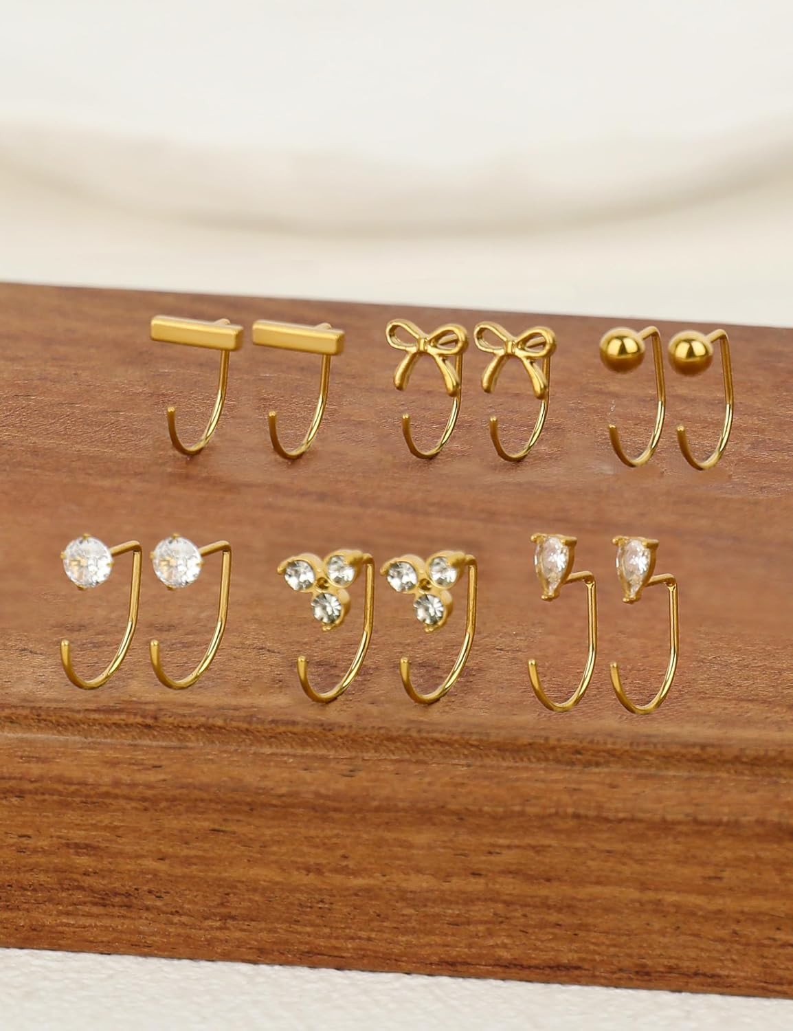 6 Pairs Backless Half Hoop Earrings for Women Hypoallergenic Gold Stay Close Ope
