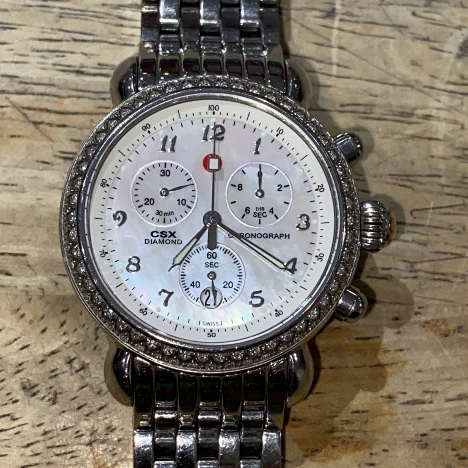MICHELE CSX Diamond Chronograph MOP Dial Stainless Steel Watch 71-3600