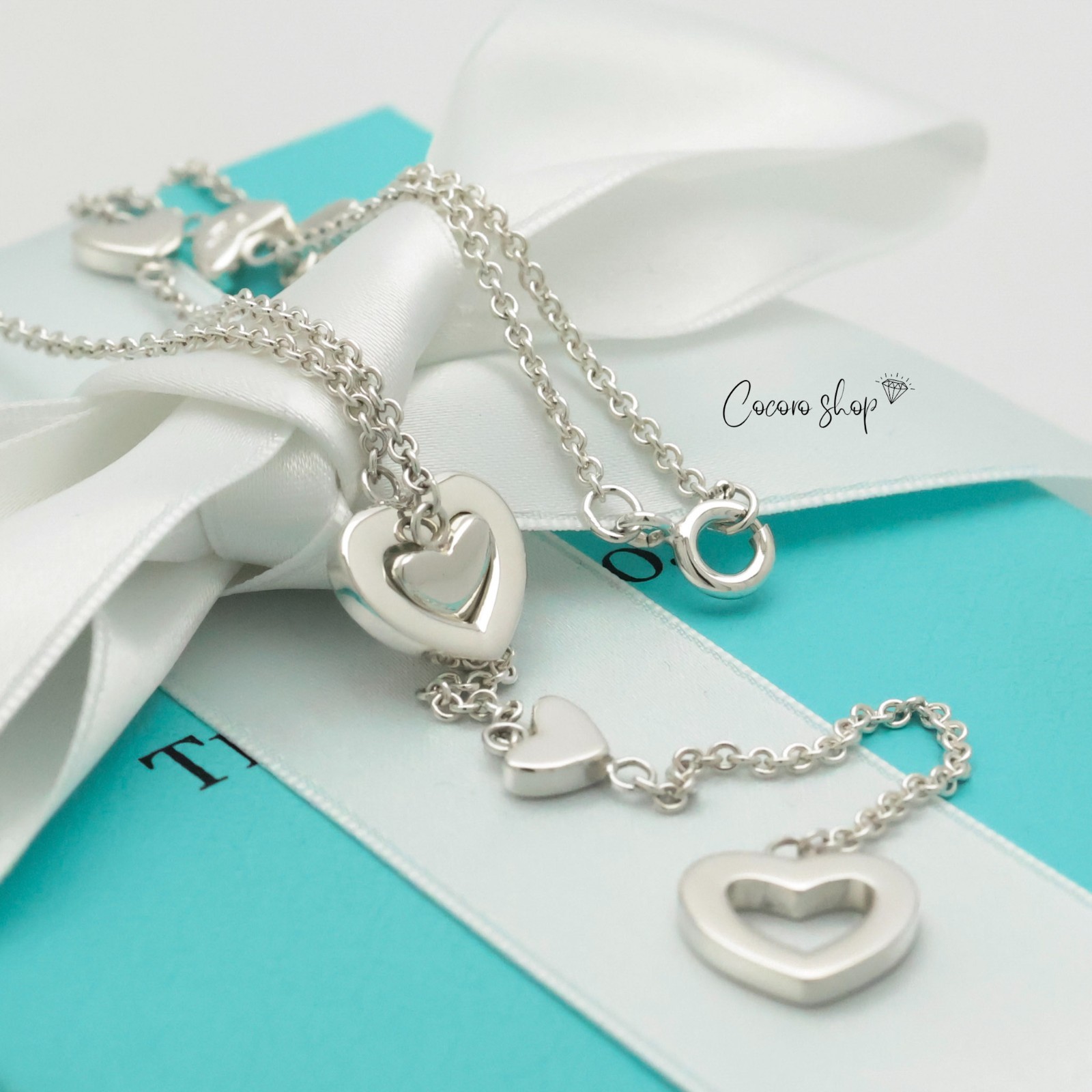 Authentic Tiffany & Co. Heart Link Lariat Pendant Necklace 19.3″ Silver w/Pouch