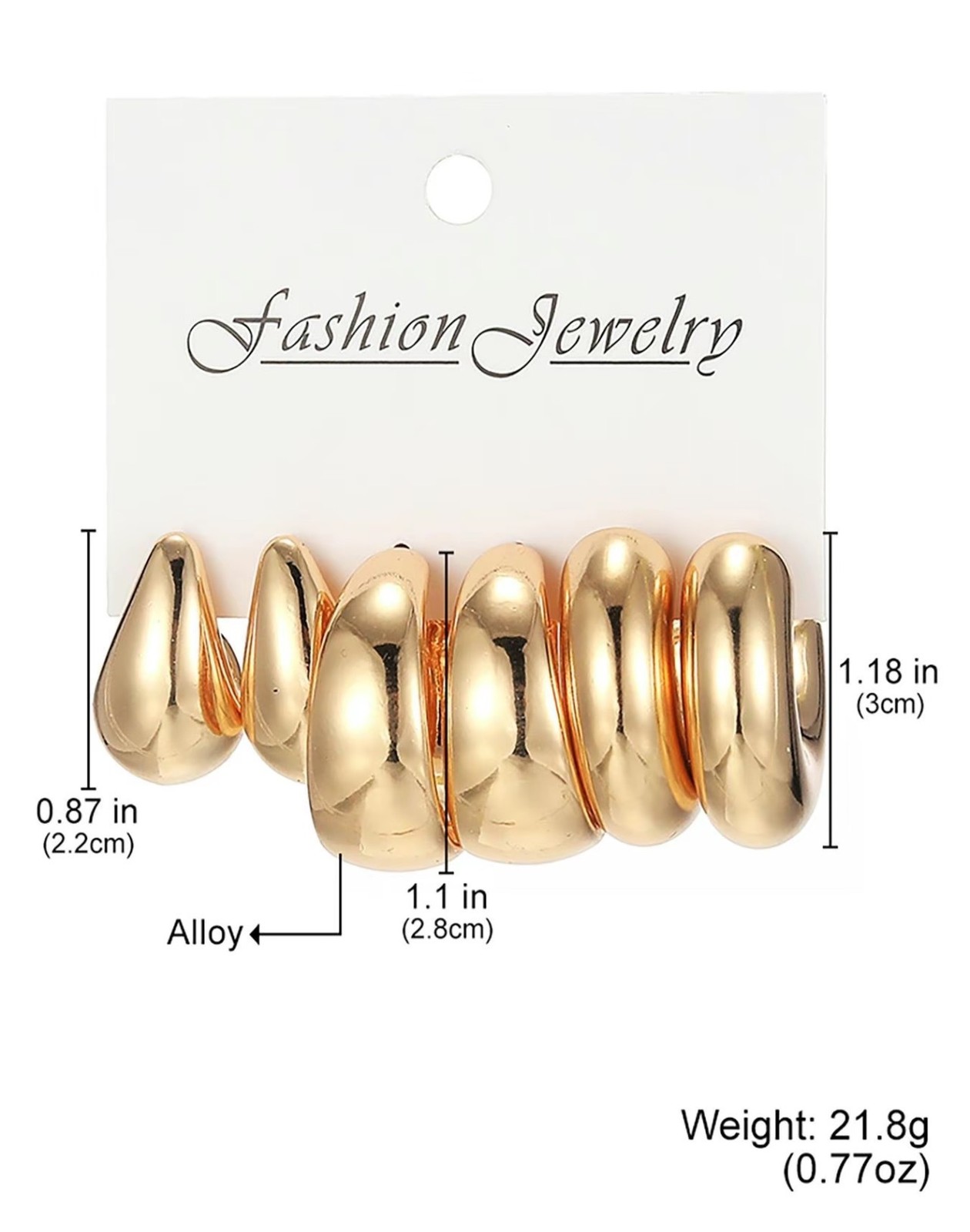 Women 2Pcs Gold Hoop Earrings Fashion Simple Solid Color Niche Design