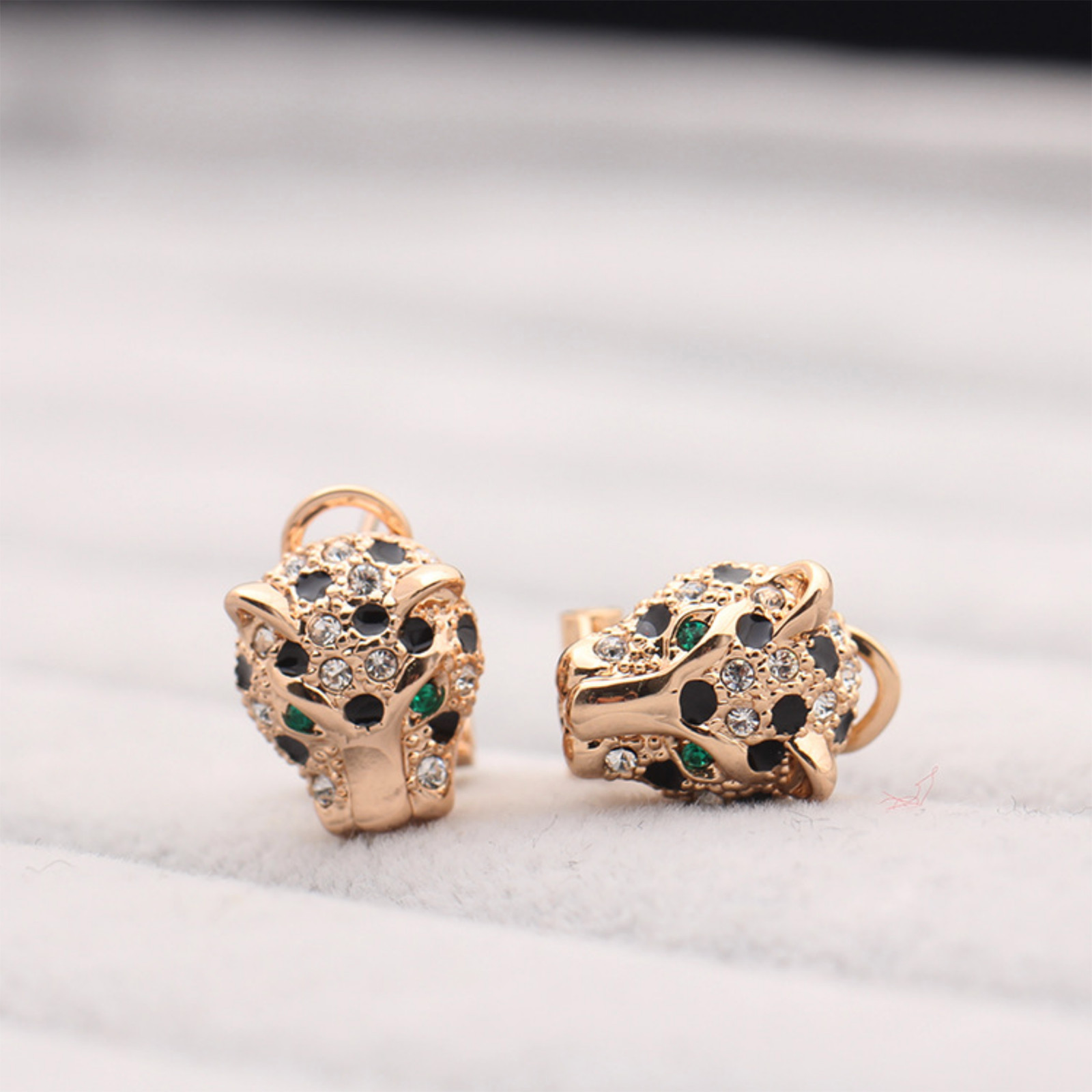 Animal Leopard Panther Jaguar Clear and Black Cubic Zirconia Leverback Earrings
