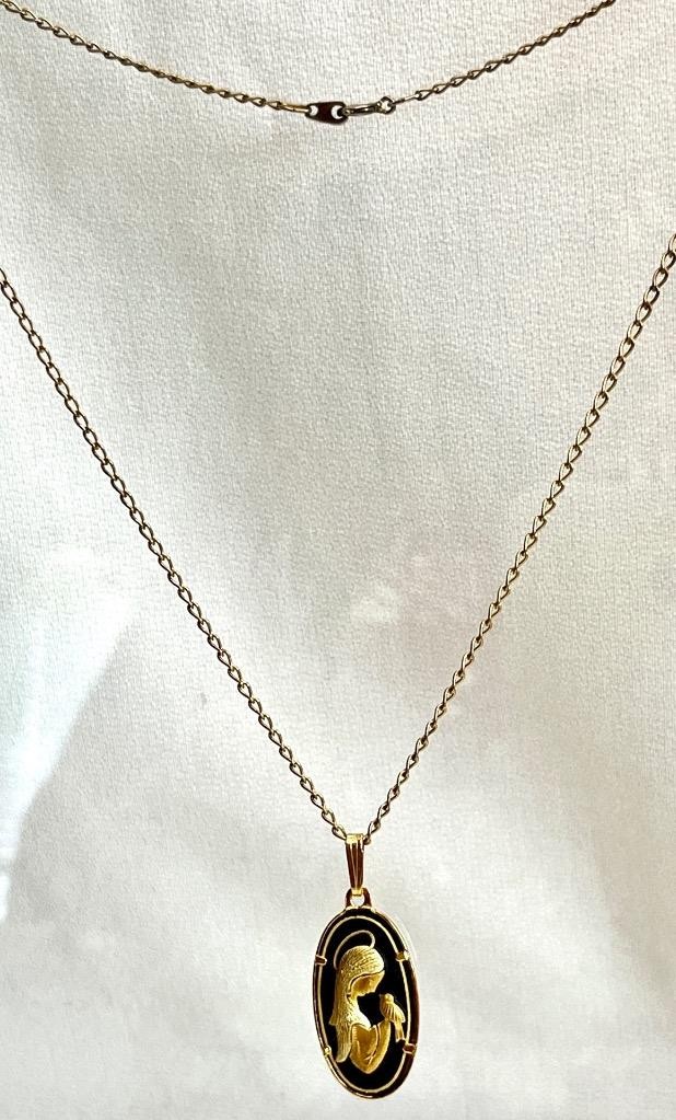 Vintage ia Midas Damascene Toledo Spain Virgin Mary Pendant Necklace #21-8