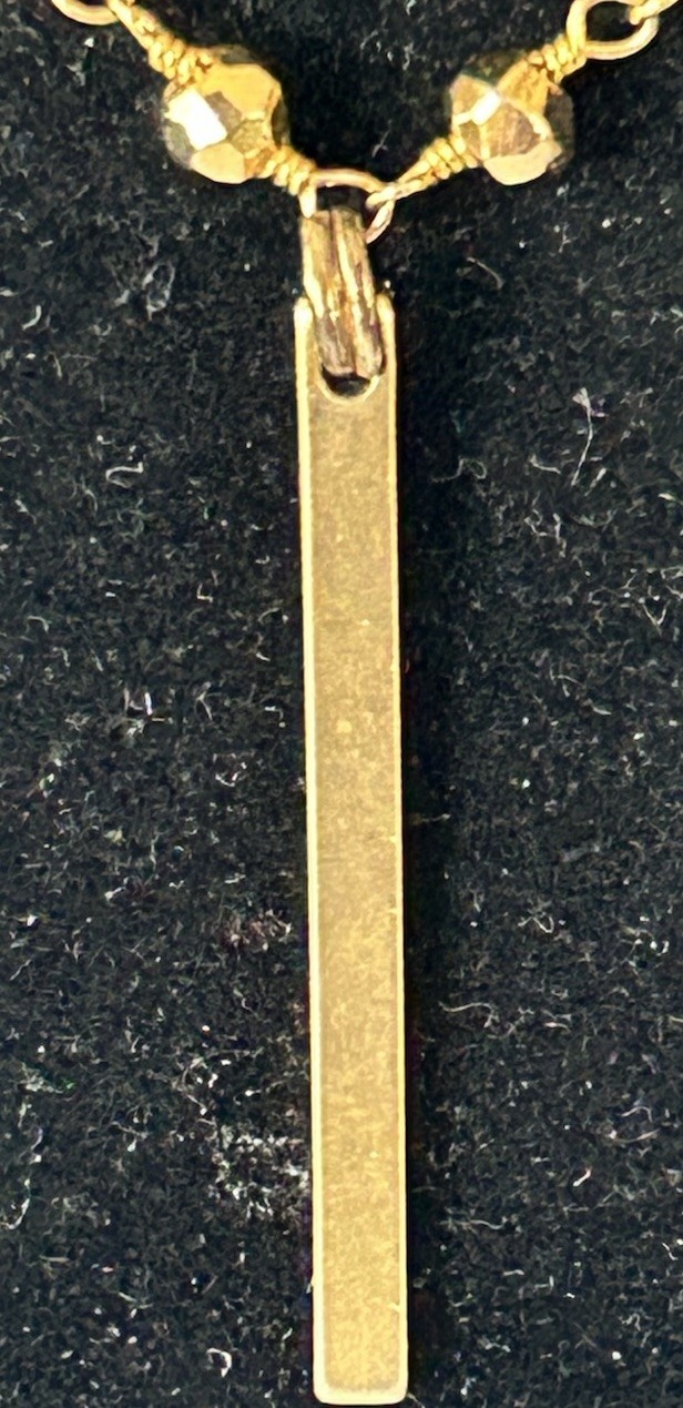 17” Gold Tone Station Faceted Bead And Chain Drop Bar Pendant Necklace