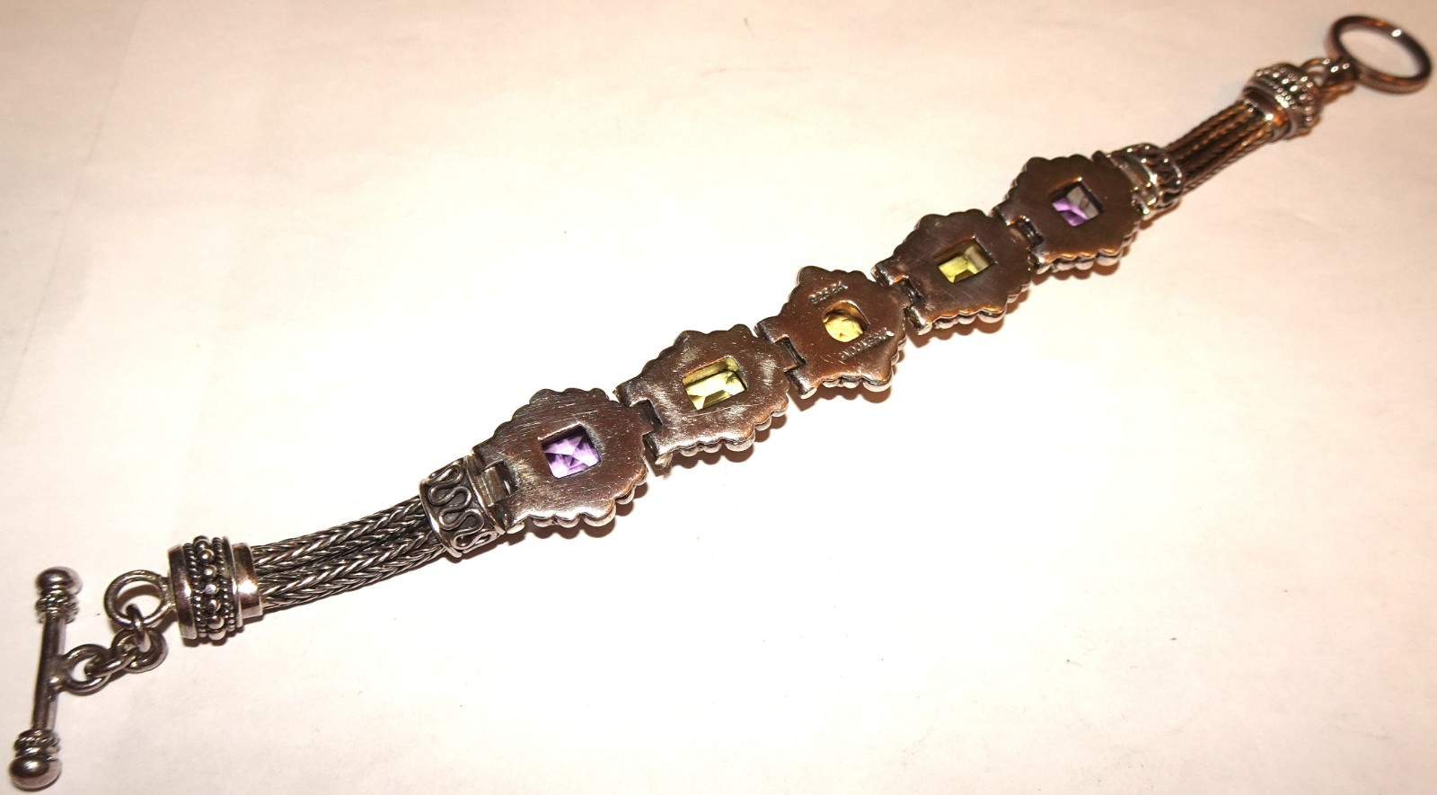 BA Suarti Sterling Multi-Gem Amethyst, Citrine & Lemon Quartz Foxtail Bracelet