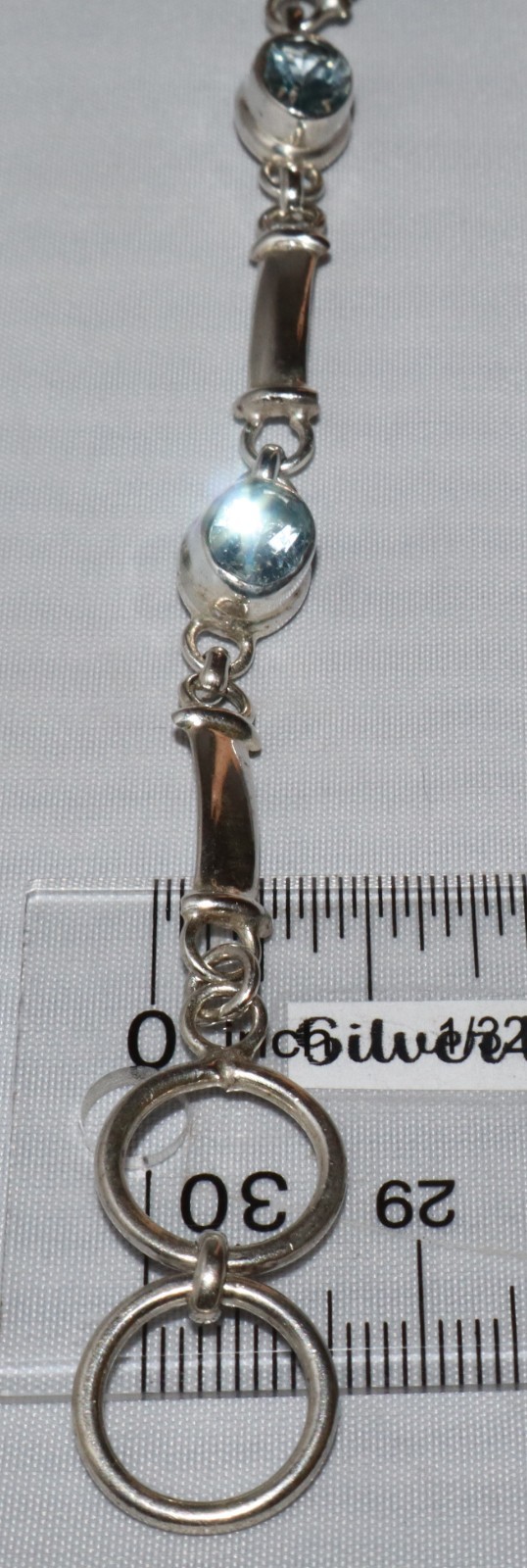 Vintage Sterling Silver Blue Topaz? Bar Link Toggle Clasp Bracelet 12 grams 8 in
