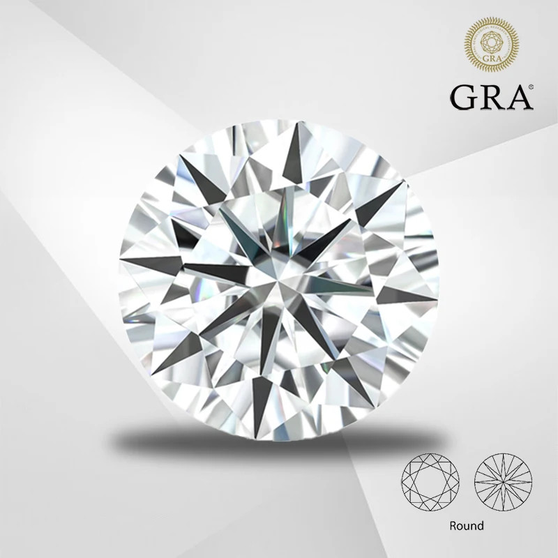 D Color Round Cut Moissanite Stone 0.1CT-12CT w/ Report for Jewelry Making