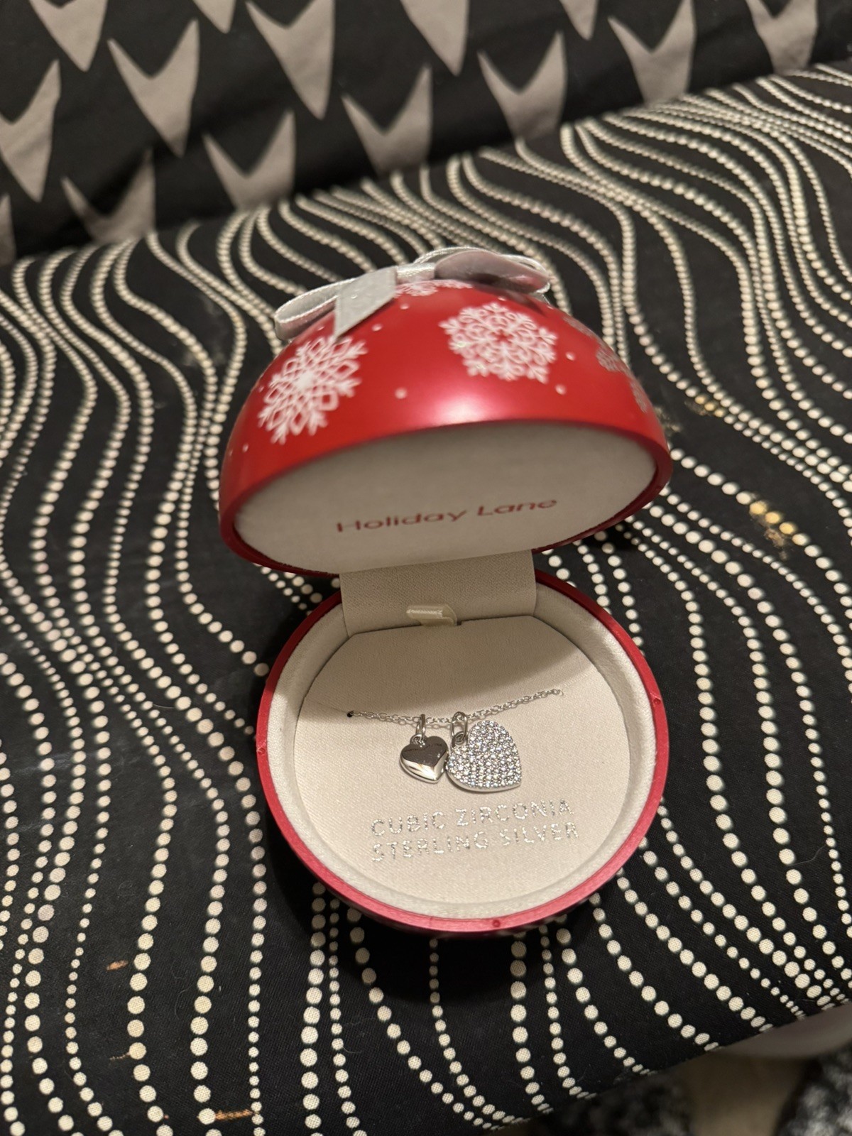 Holiday Lane/Macys/925 Silver CZ/Heart Necklace W/Ornament Case/NWT/MSRP 50.00