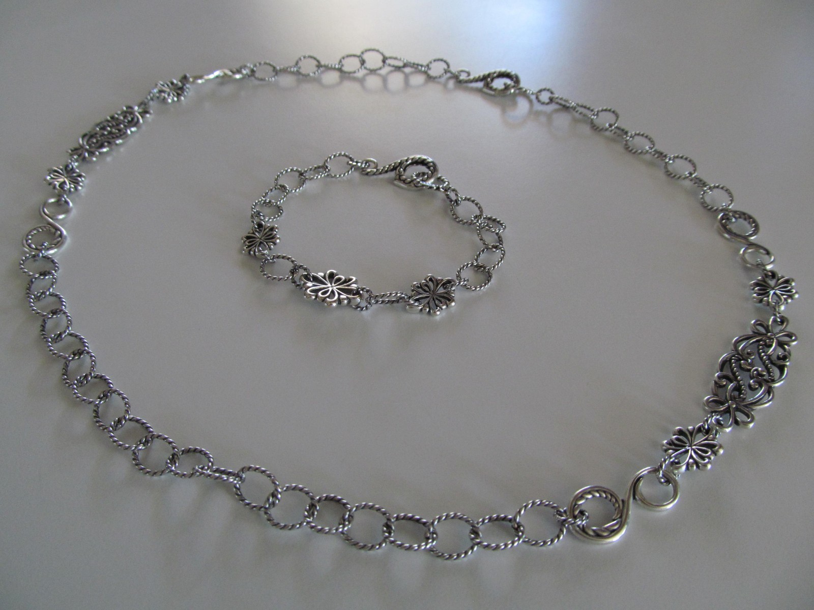 Carolyn Pollack Sterling Silver Scroll Link 24” Necklace & 8” Bracelet Set 40.g