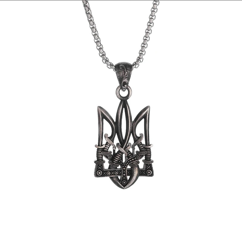 Coat Of Arms Of Ukraine Trident Sword Tryzub Jewelry Silver Pendant Necklace