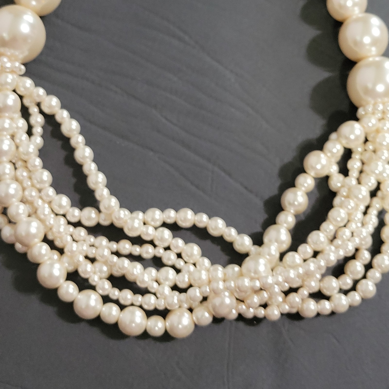 Lydell NYC Multistrand Chunky Faux Pearl Collar Necklace Statement Champagne 22″