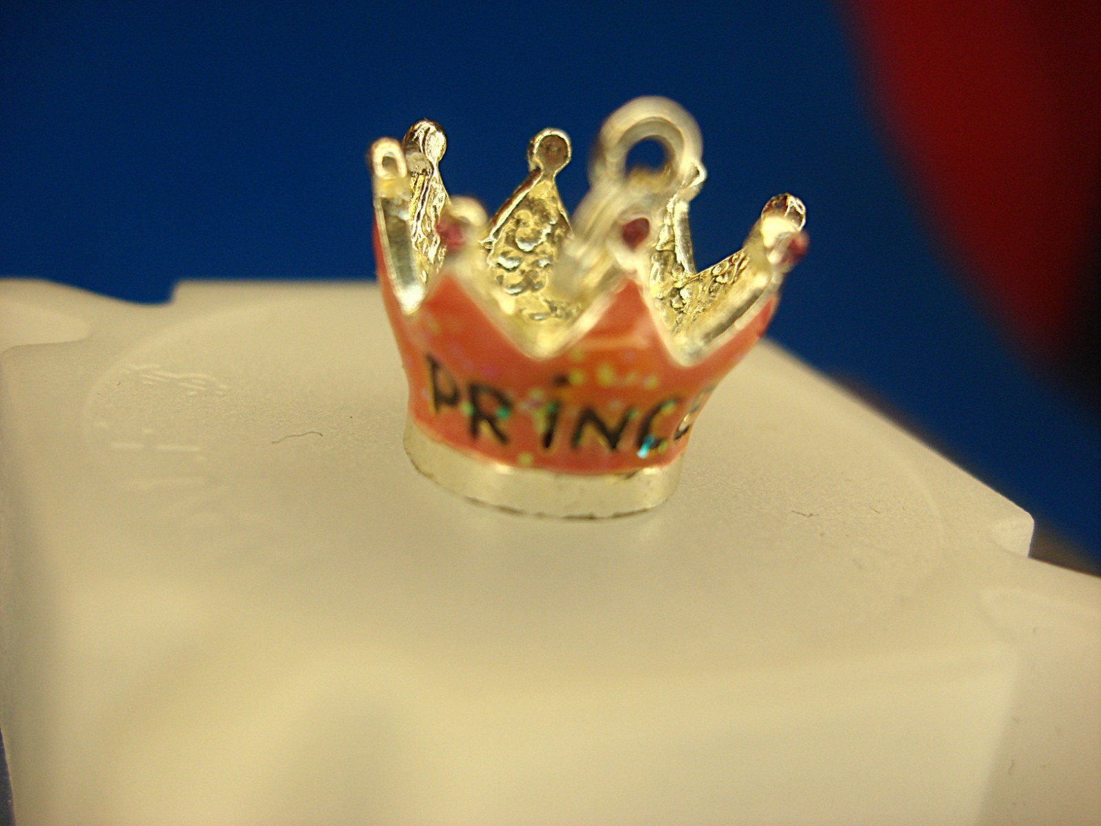 STERLING SILVER W/PINK ENAMEL “PRINCESS” CROWN CHARM – NICE