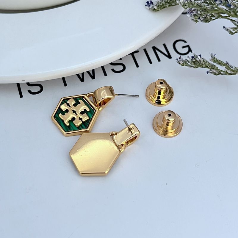 New Tory Kira Hexagon Logo Earrings with Jewelry Pouch Size:2.4*1.7cm