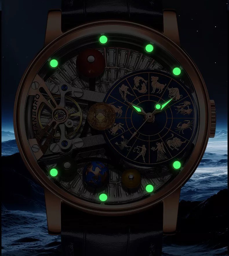 HANBORO Men Automatic Watch Mechanical Wristwatch Constellation Dial Luminous