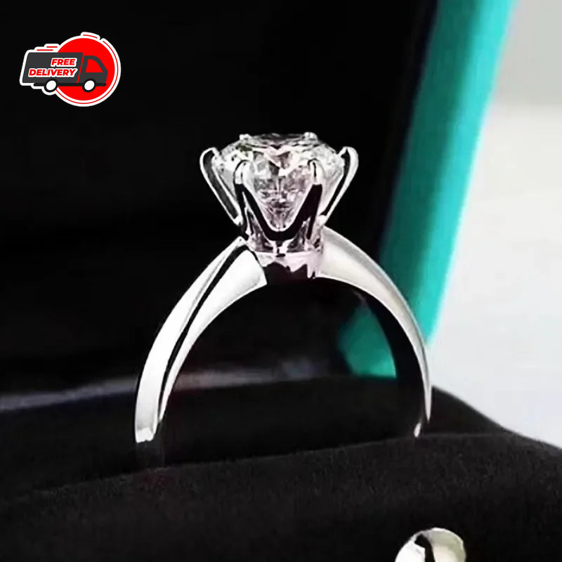 Solitaire ring Real 925 Sterling silver 1ct Moissanite cz Engagement Wedding