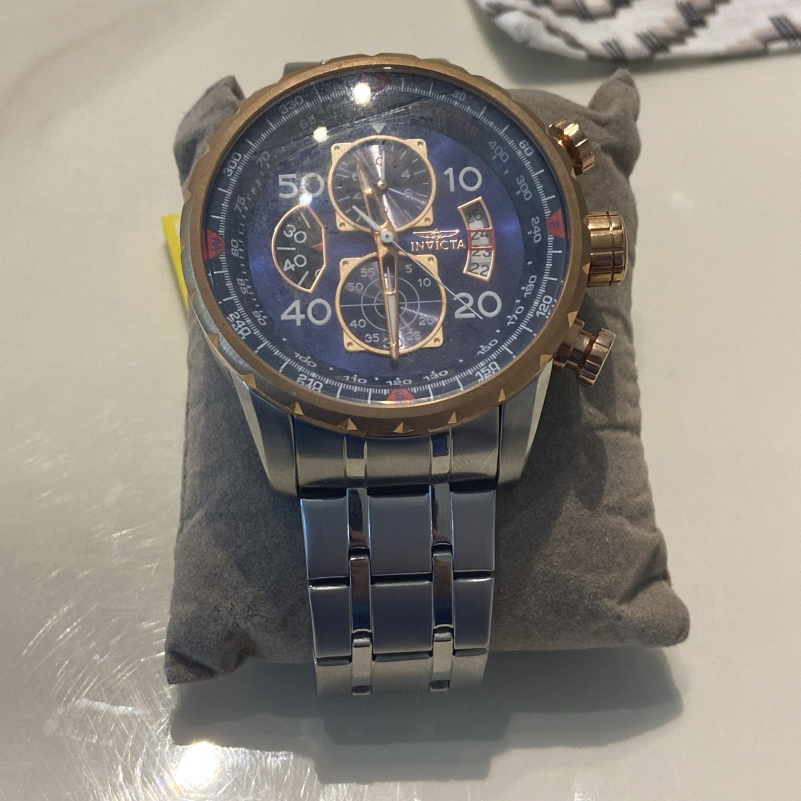 Invicta Men’s Watch Aviator Chronograph Blue Dial Stainless Steel NWT 17203