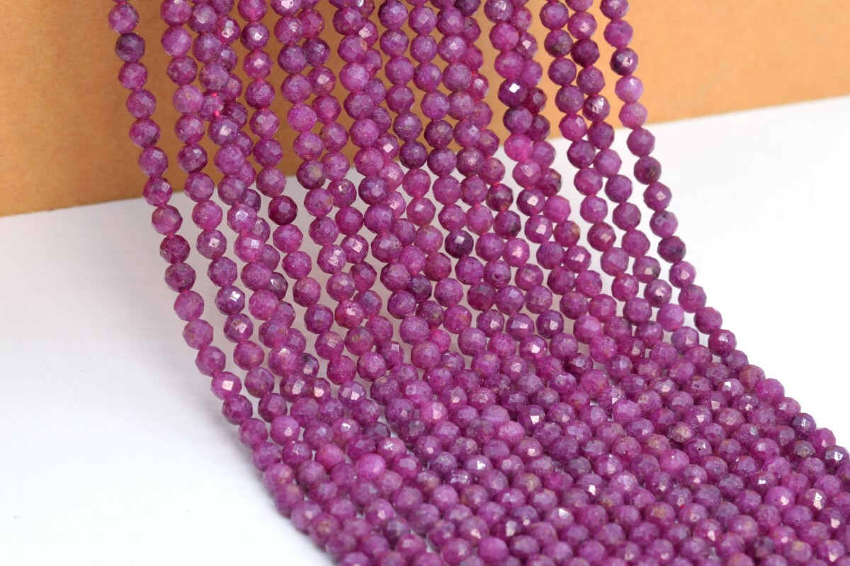 Genuine Natural Purple Red Ruby Beads Grade A Faceted Round Loose Beads 3/4MM