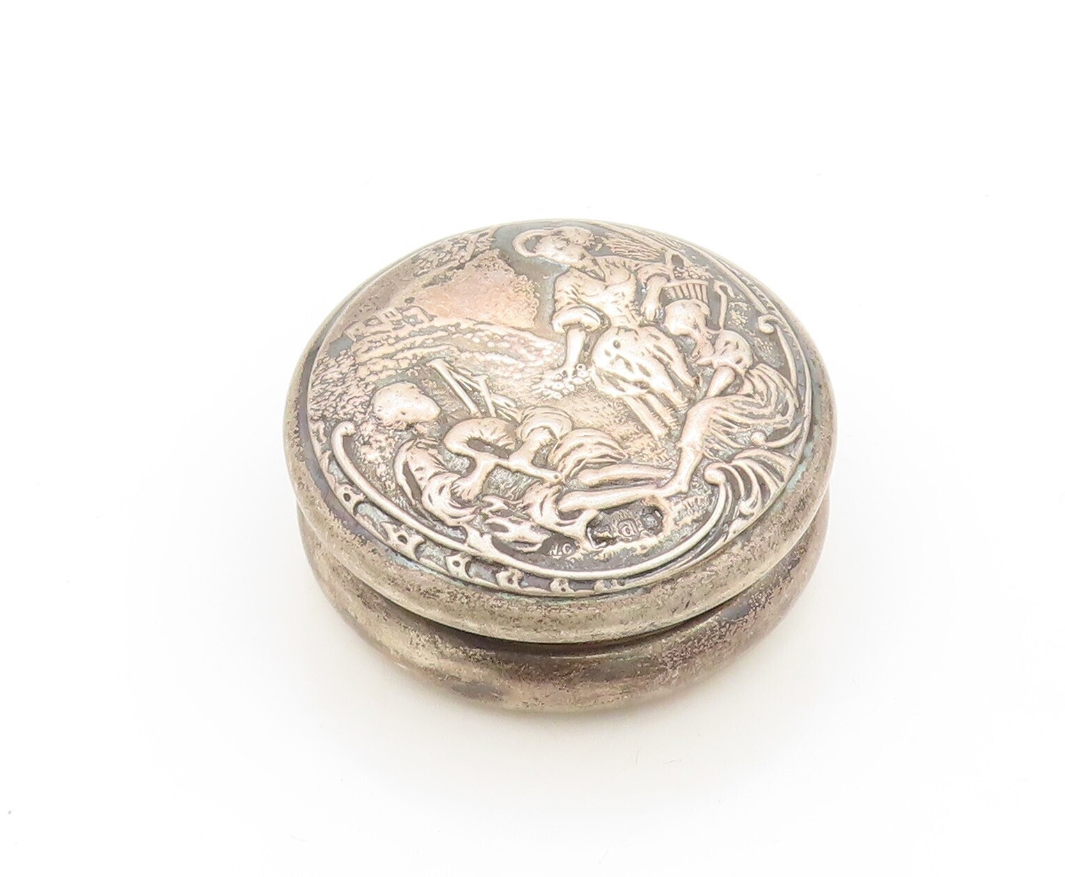 925 Sterling Silver Vintage Pill Box WC ENGLAND Antique Carved (OPENS) TR3818
