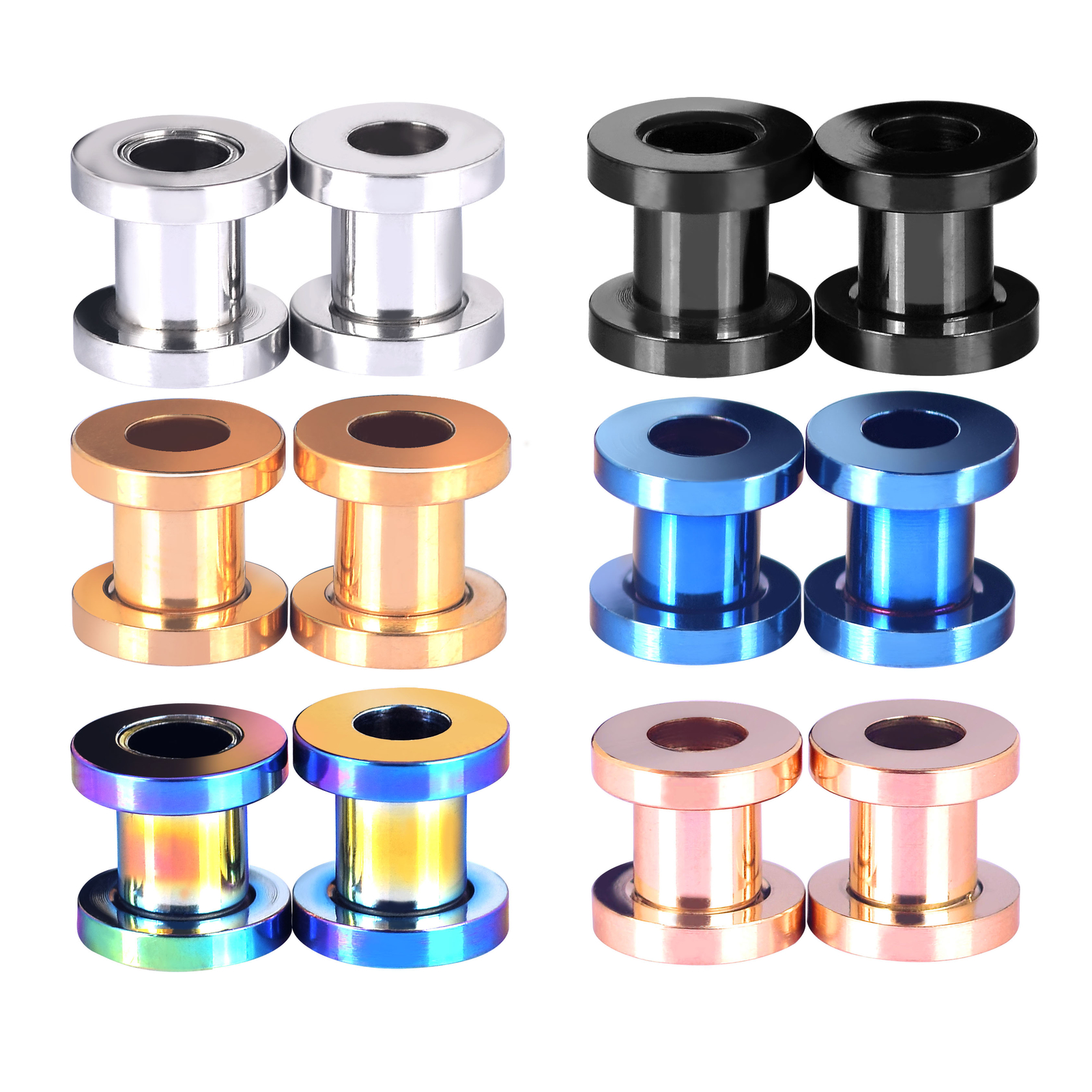 1 PAIR Stainless Steel Ear Gauges Screw Fit Ear Tunnels Plugs Earrings 12g-3/4″