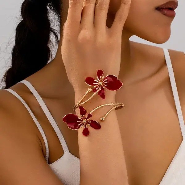 Adjustable Open Flower Bracelet Women Bangle Cuff Arm Jewelry Vintage Style