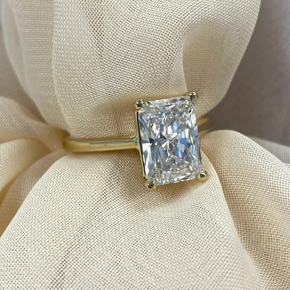 14k Yellow Gold Diamond Ring Lab Grown 3 Ct Radiant Cut IGI Certified VVS E F