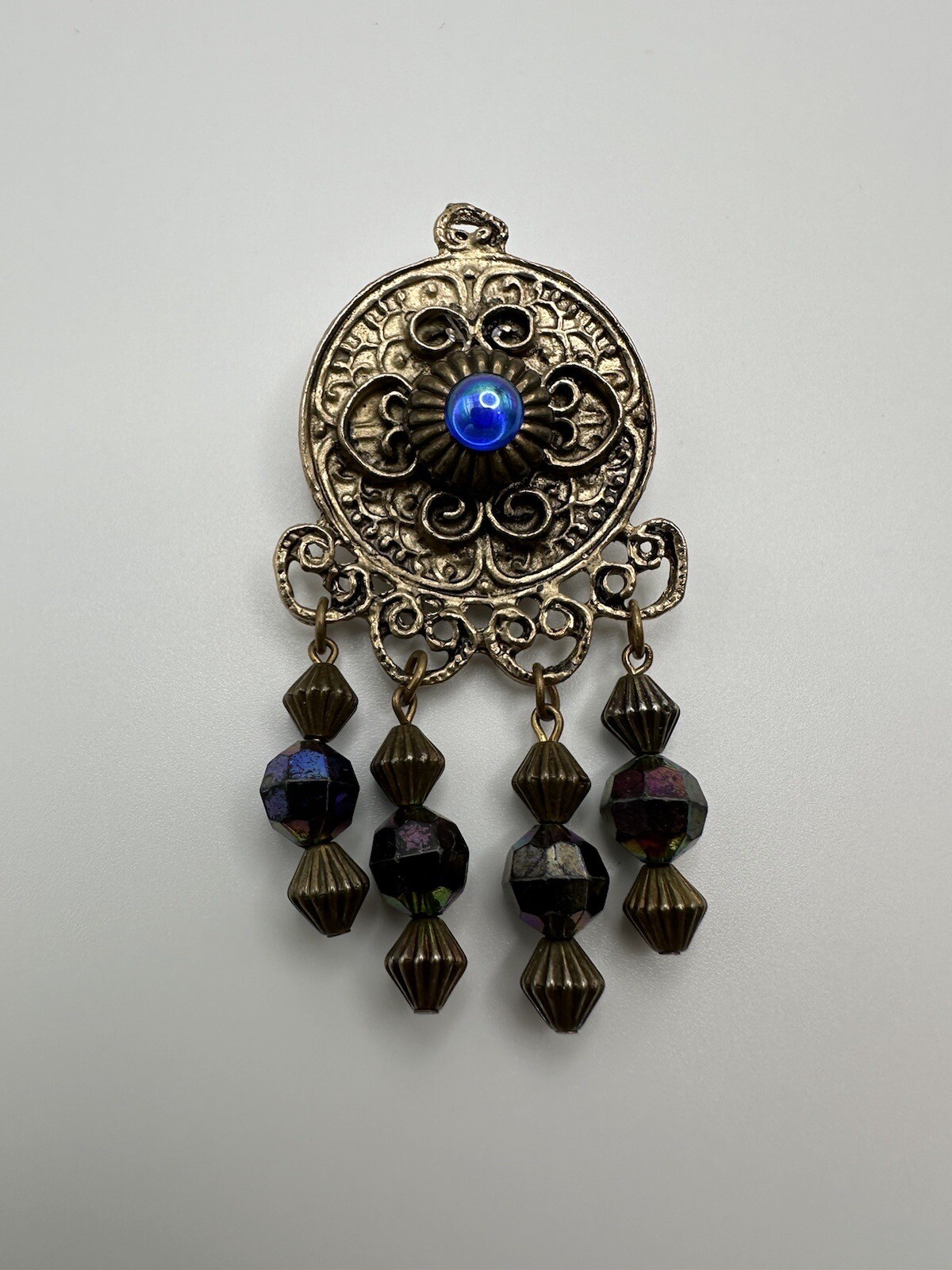 Vintage Gold Blue Accent Dangle Brooch 7 x 3.6 cm BB10