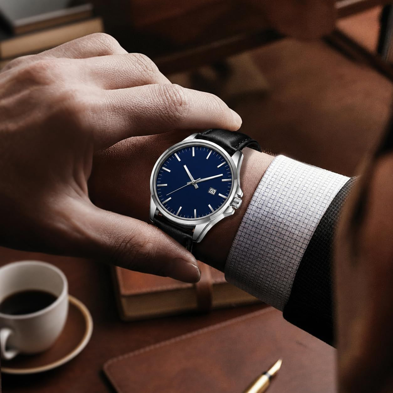 Kakabi Watches for Men, Minimalist Fashion Mens Leather K7303S-BlackBlue-P
