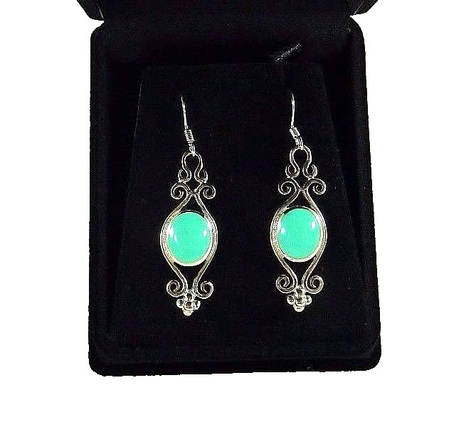 Created Turquoise 925 Sterling Silver Victorian Style Fishhook Earrings