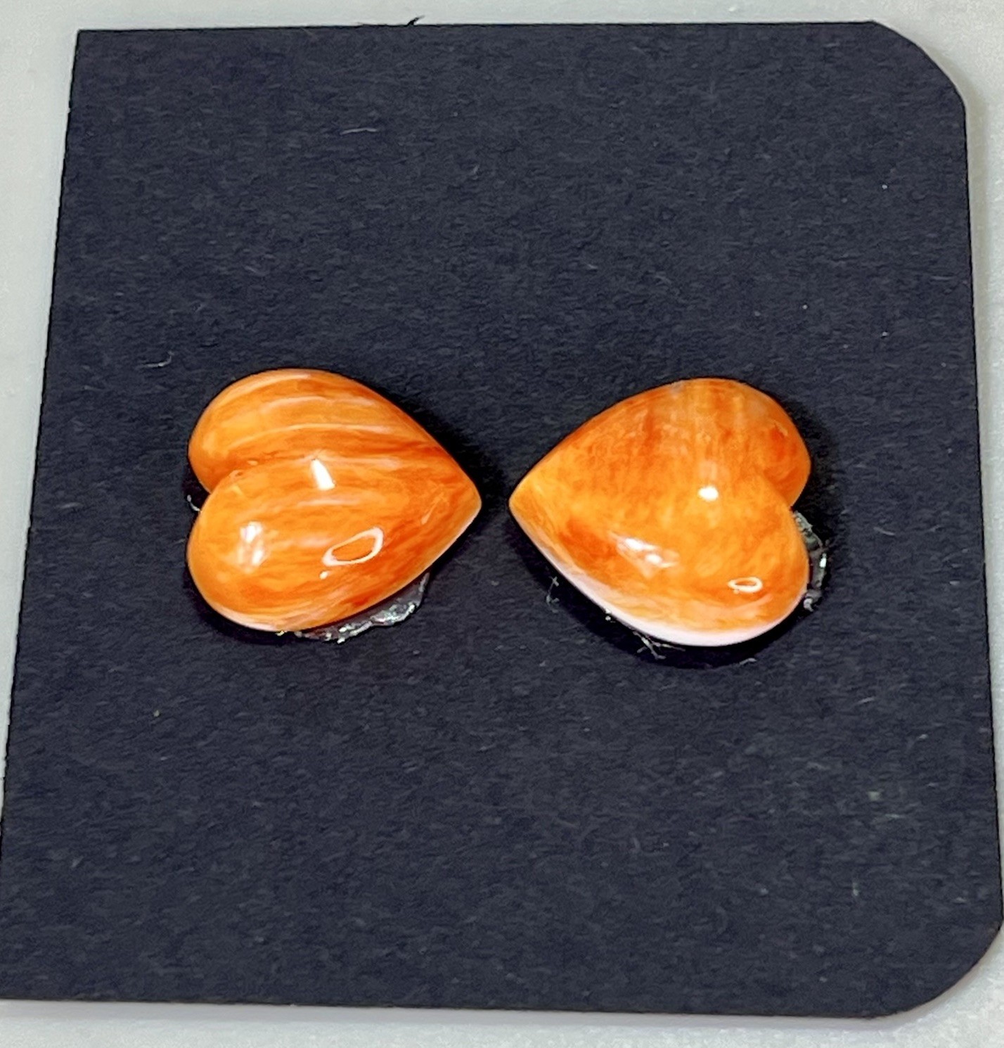 14mm Orange Spiny Oyster Shell Heart Cabochon Pair 2.82g Jewelry Making