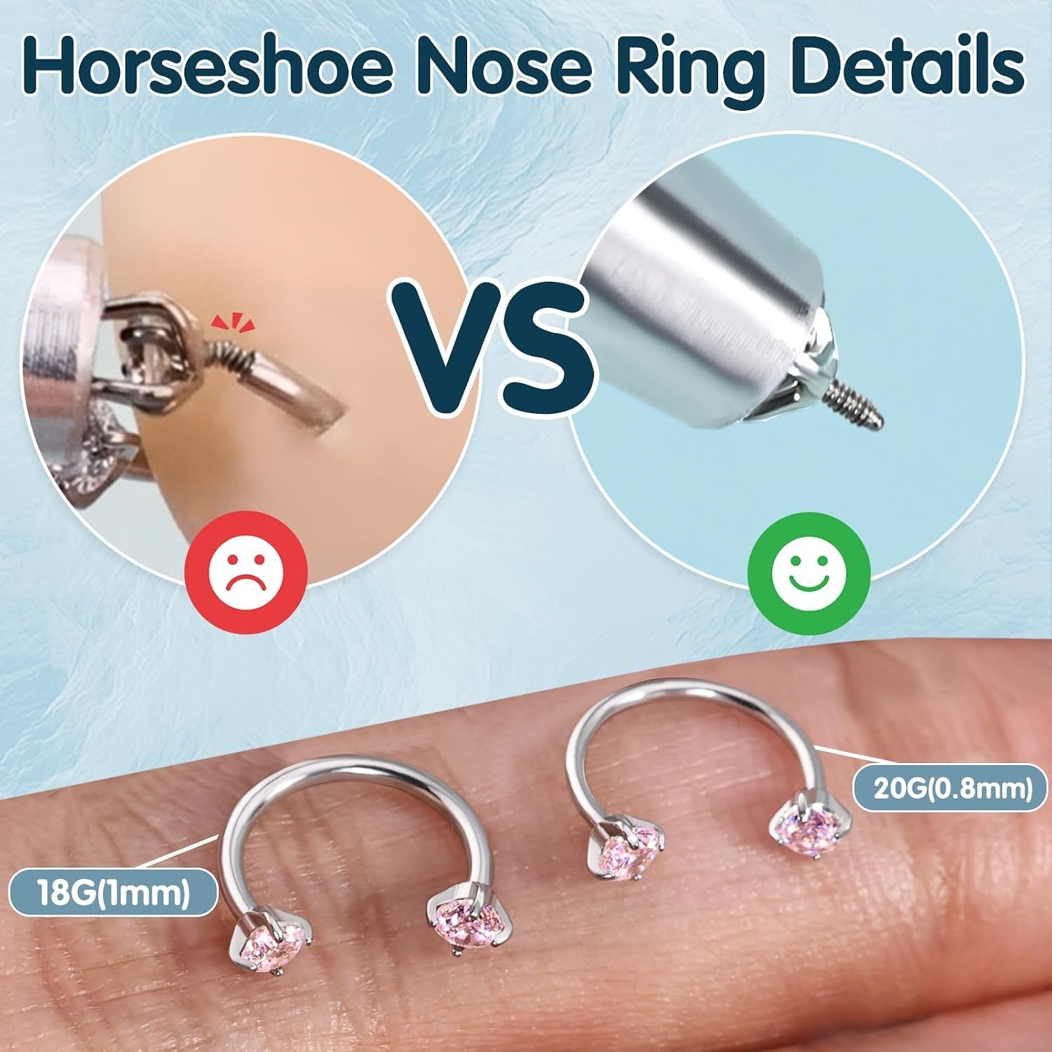 Stylish 20g 18g Gold and Silver Horseshoe Nose Rings – Perfect for All Piercings