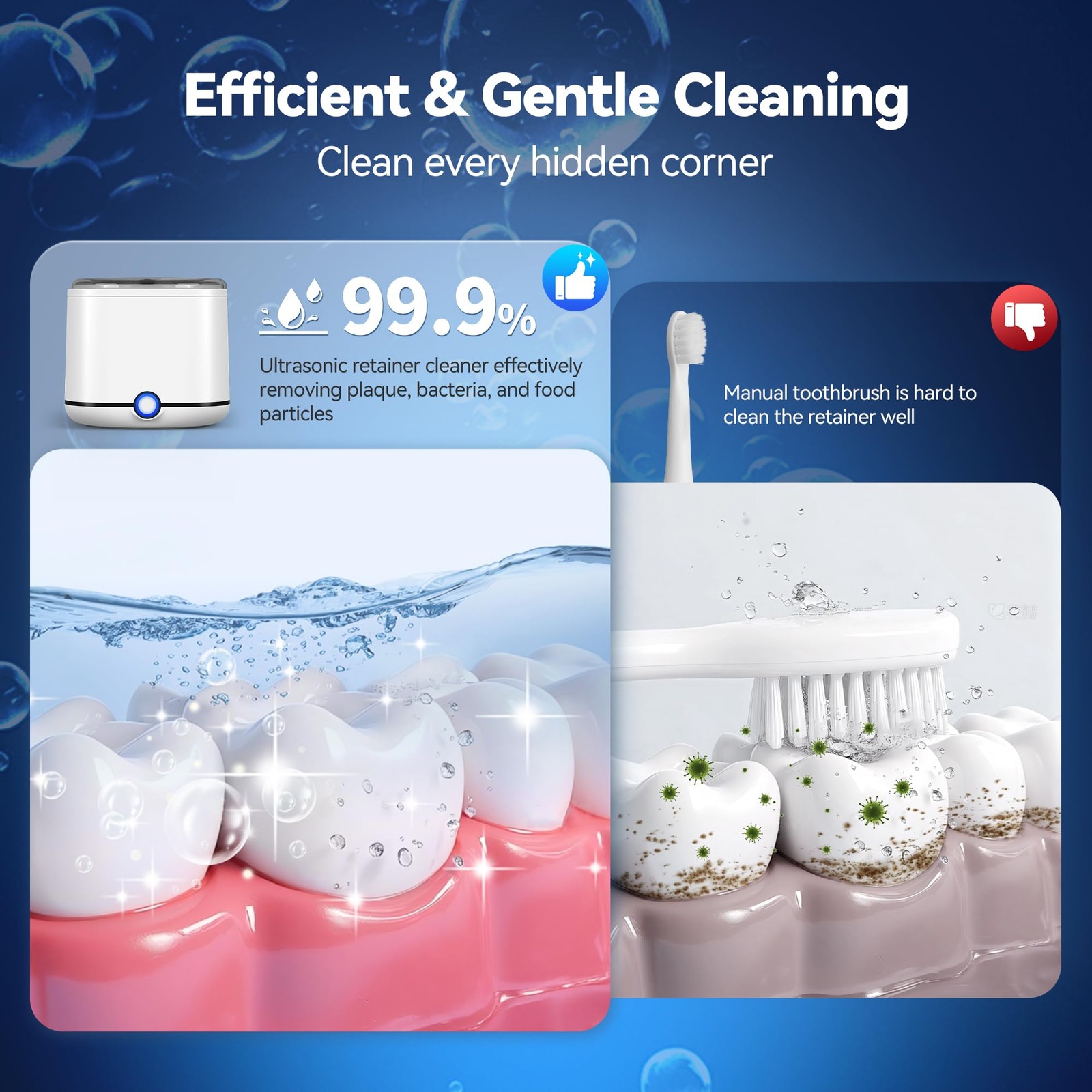 Ultrasonic Retainer Cleaner, 48kHz 7.8OZ Dental Cleaning Pod
