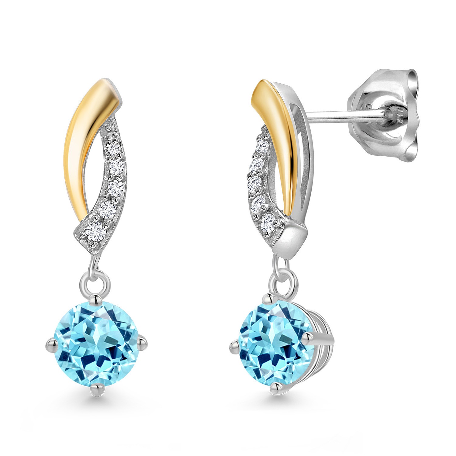 925 Silver and 10K Yellow Gold Blue Apatite and Lab Grown Diamond Dangle