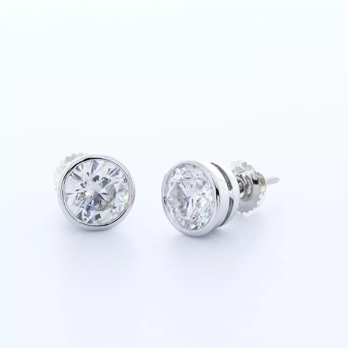 Stud Earrings 14K Gold Classic Bezel Set 3.25 Carat Round Natural Diamond G SI1