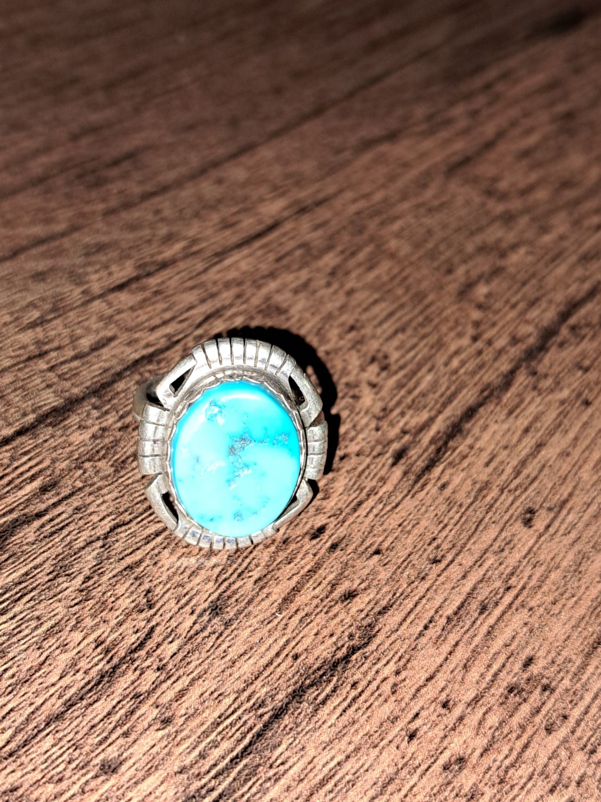 Vintage Navajo Roger Skeet Sterling Silver & Large Turquoise Ring Beetle Spider
