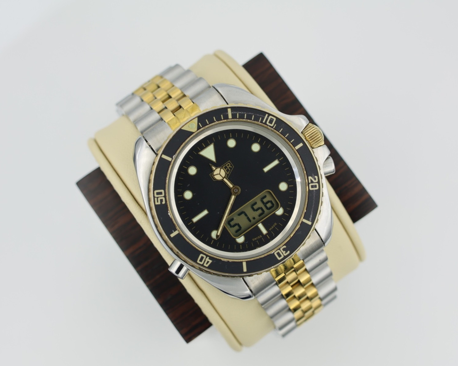 Pre TAG Heuer Jumbo 980.027 Mens 1000 Series Watch Black Gold Ana-Digital Rare