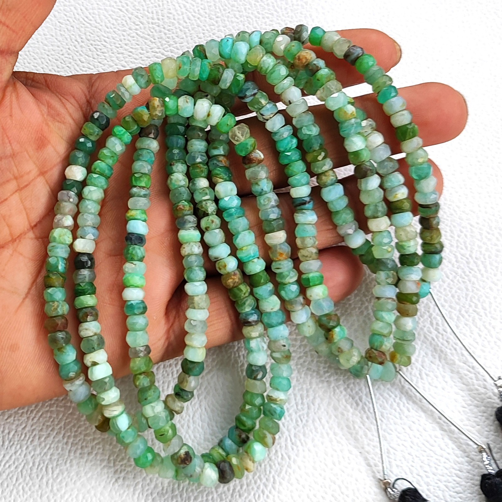 Natural Peru Green Opal 5.5mm Faceted Rondelle Shape Beads 16″ Strand