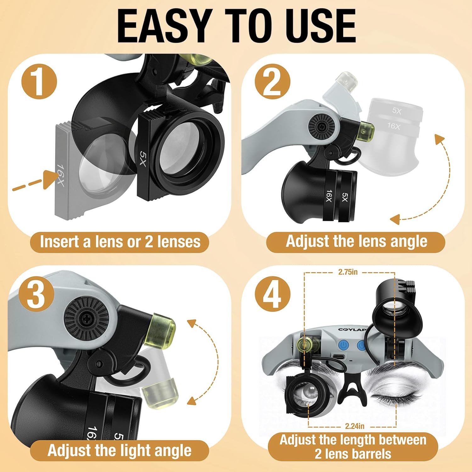 Magnifying Glasses for Close Work, Jewelers Magnifying Glasses with Light & 7 In