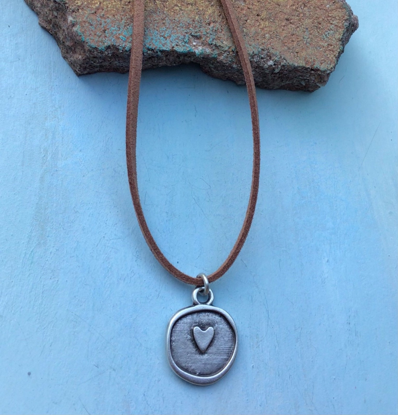 Heart Sundance Charm artisan silver jewelry Necklace suede leather cord