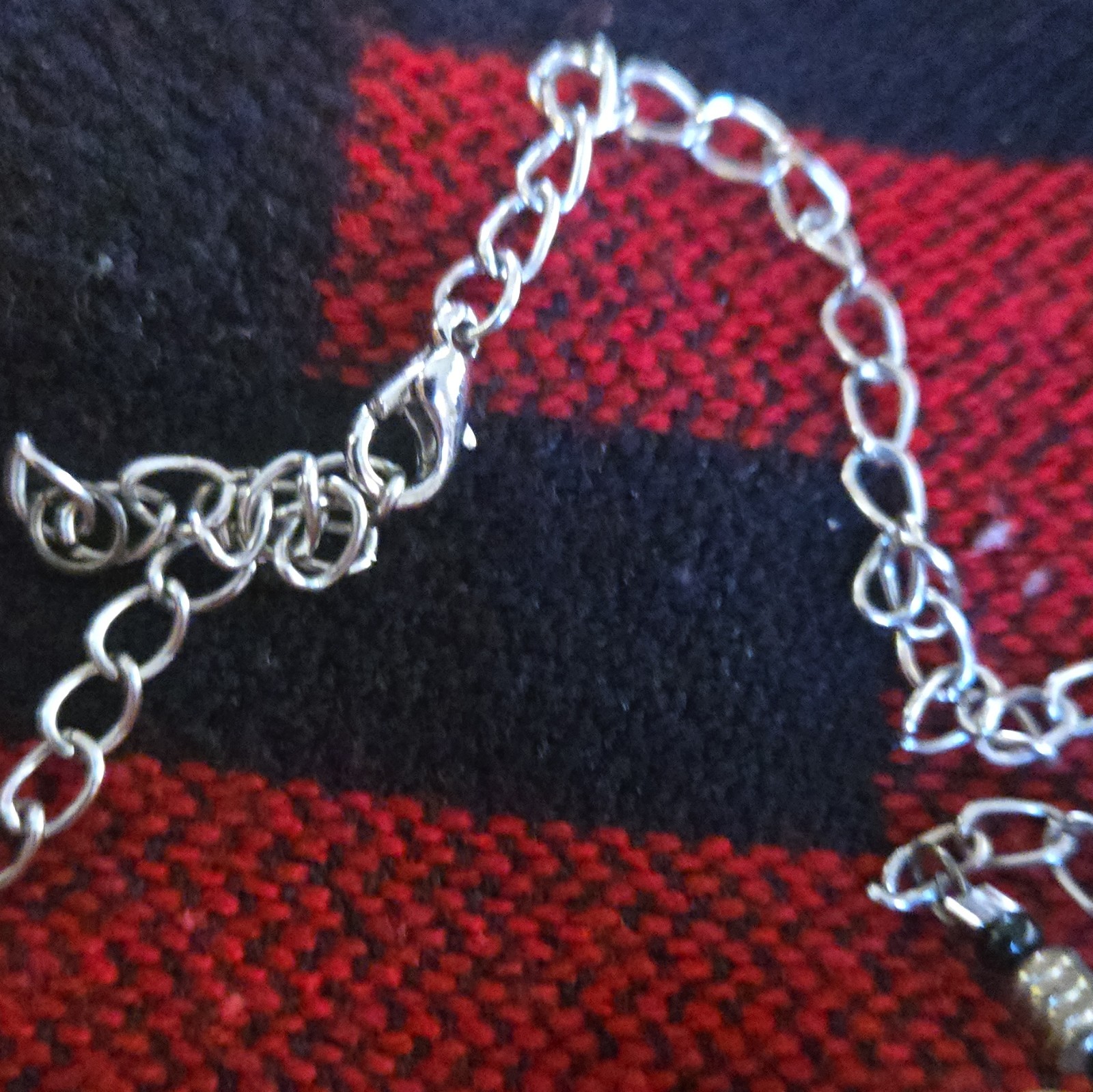 Silver Tone Black White Beaded Statement Necklace Cable Chain Adjustable Lobster