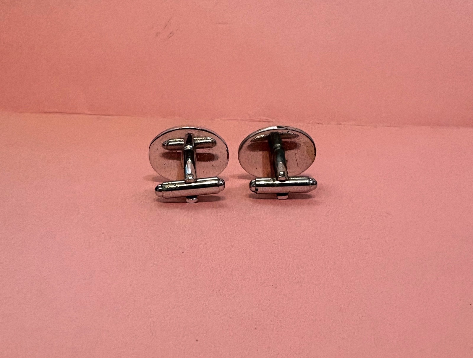Vintage Silver Tone & Black Stone Art Deco Oval Cuff Links