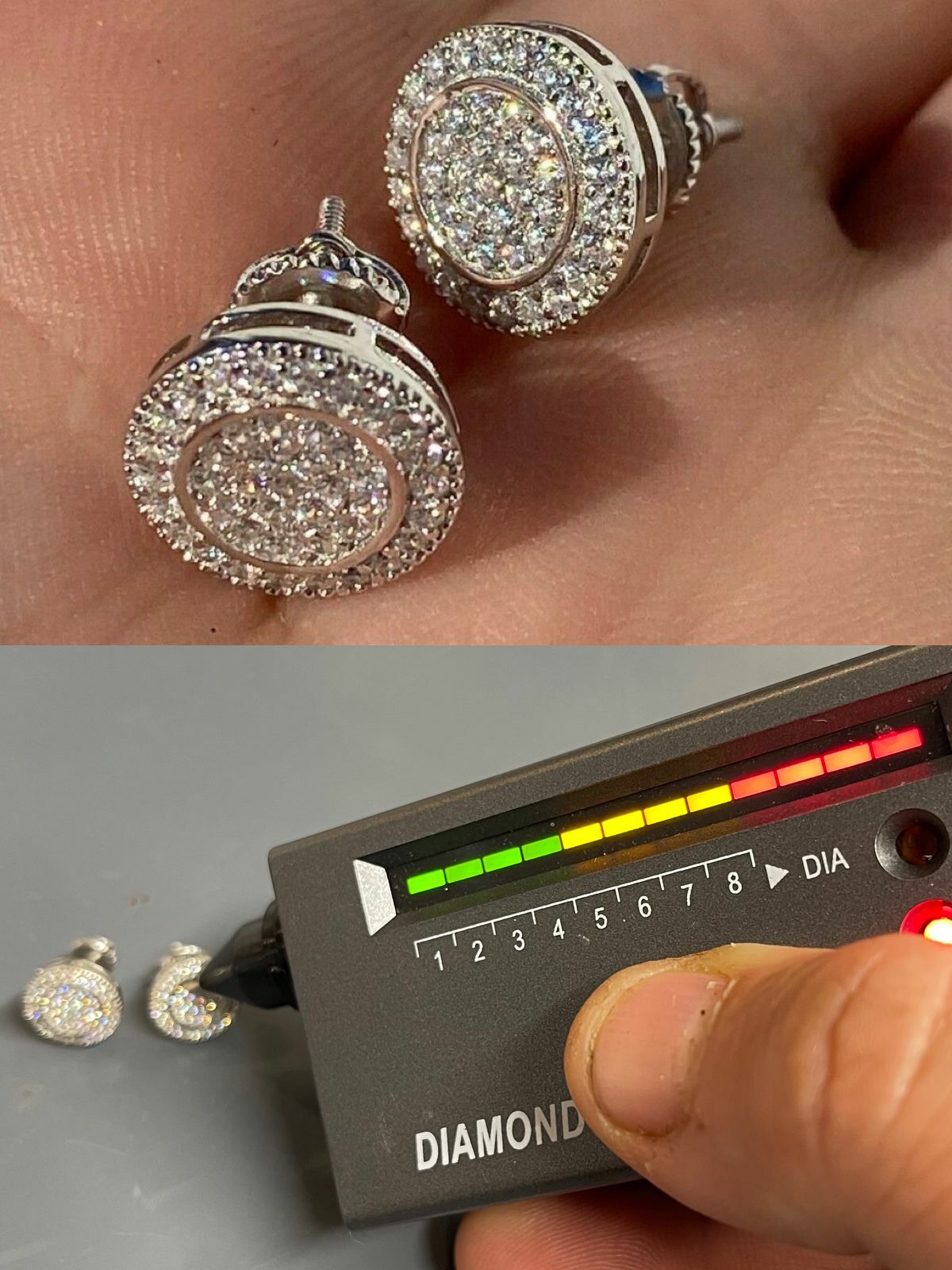 Real 925 Silver Iced Moissanite Hip Hop Men’s Earrings Studs Passes Tester