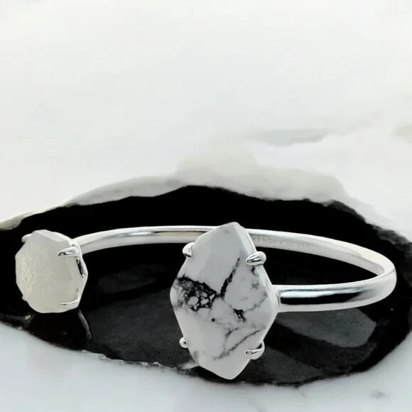 KENDRA SCOTT Silver Cynthia White Mix Stone Cuff Bracelet.