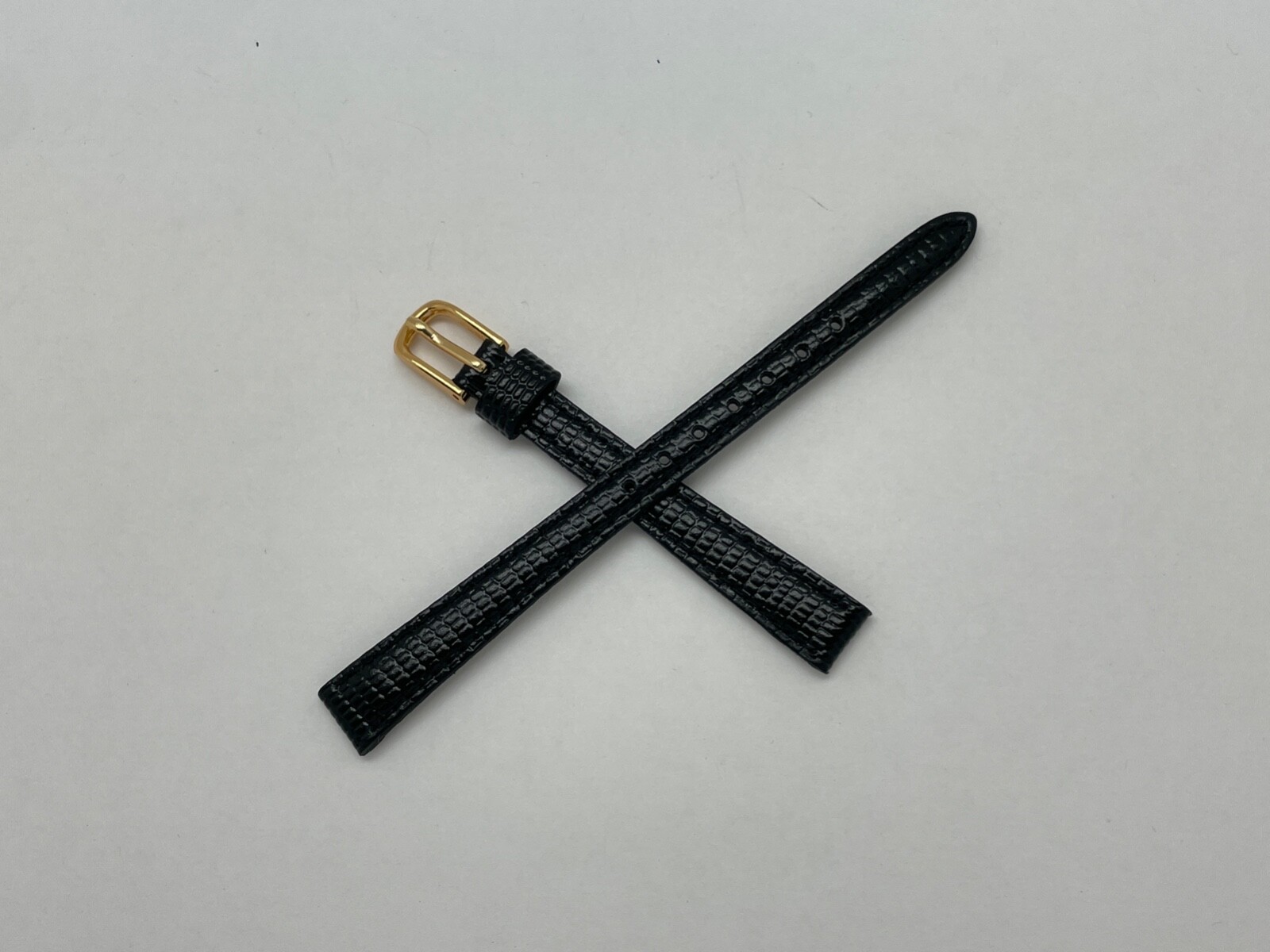 GENUINE Vtg Seiko Calf Leather Lizard Grain Glossy Black 10mm Watch Strap