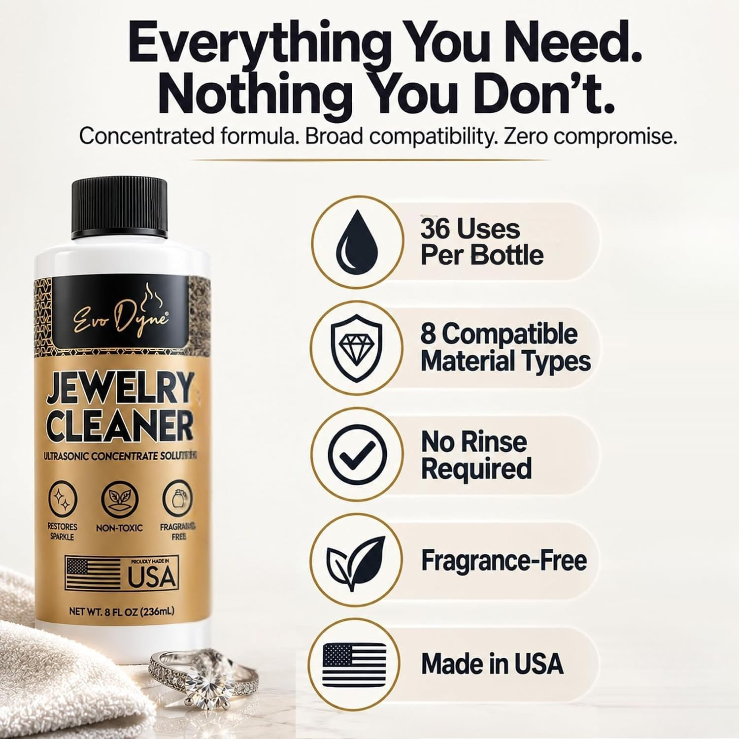 Ultrasonic Jewelry Cleaner Solution (8oz) Concentrated Jewelry Cleaner for Diamo